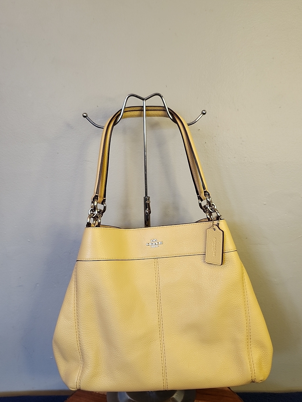 Coach Lexi Yellow Pebble Leather Shoulder Bag W/3 Compartments